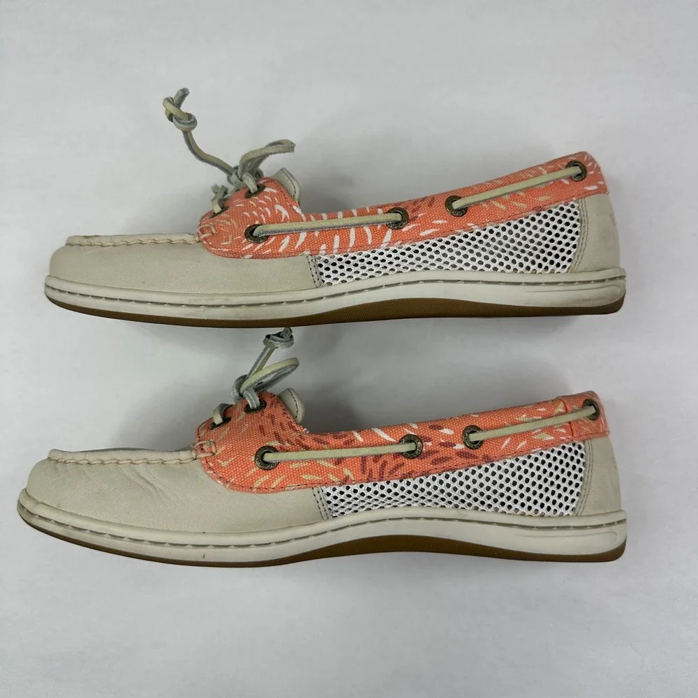 Sperry Womens Firefish Ivory Coral Boat Shoes 8.5 M‎ Leather Mesh